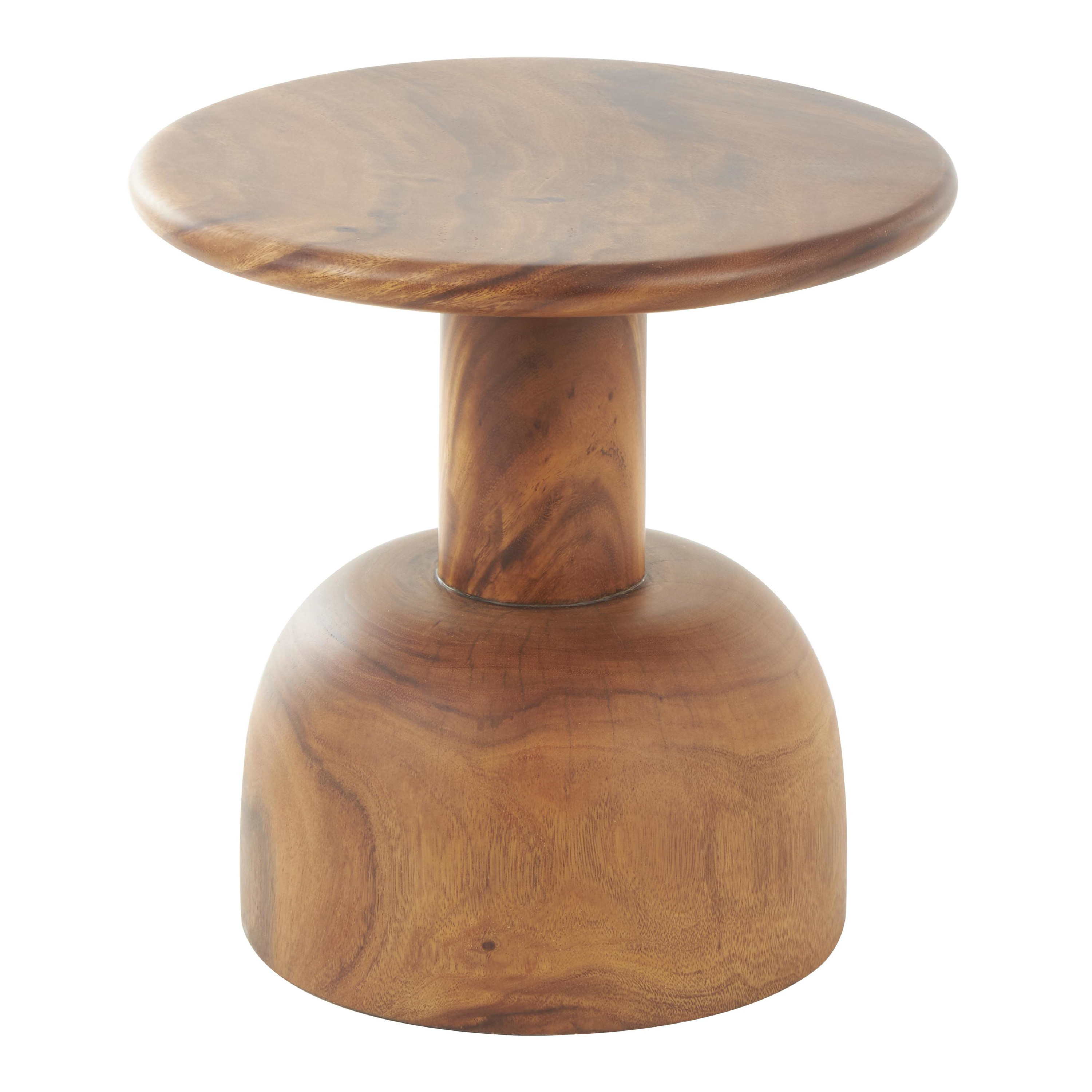 Allemagne Round Natural Carved Wood Pedestal Side Table | World Market