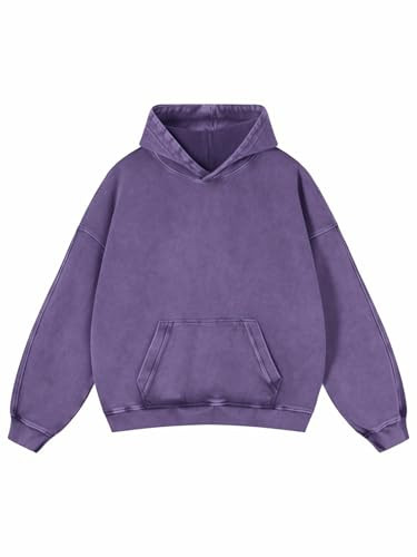 Adenorah Mens Oversized Hoodies Pullover Fall Acid Wash Plain Preppy Hoodies for Women Streetwear Aesthetic Cotton Hooded Sweatshirt, Purple, 2X Large | Amazon (US)