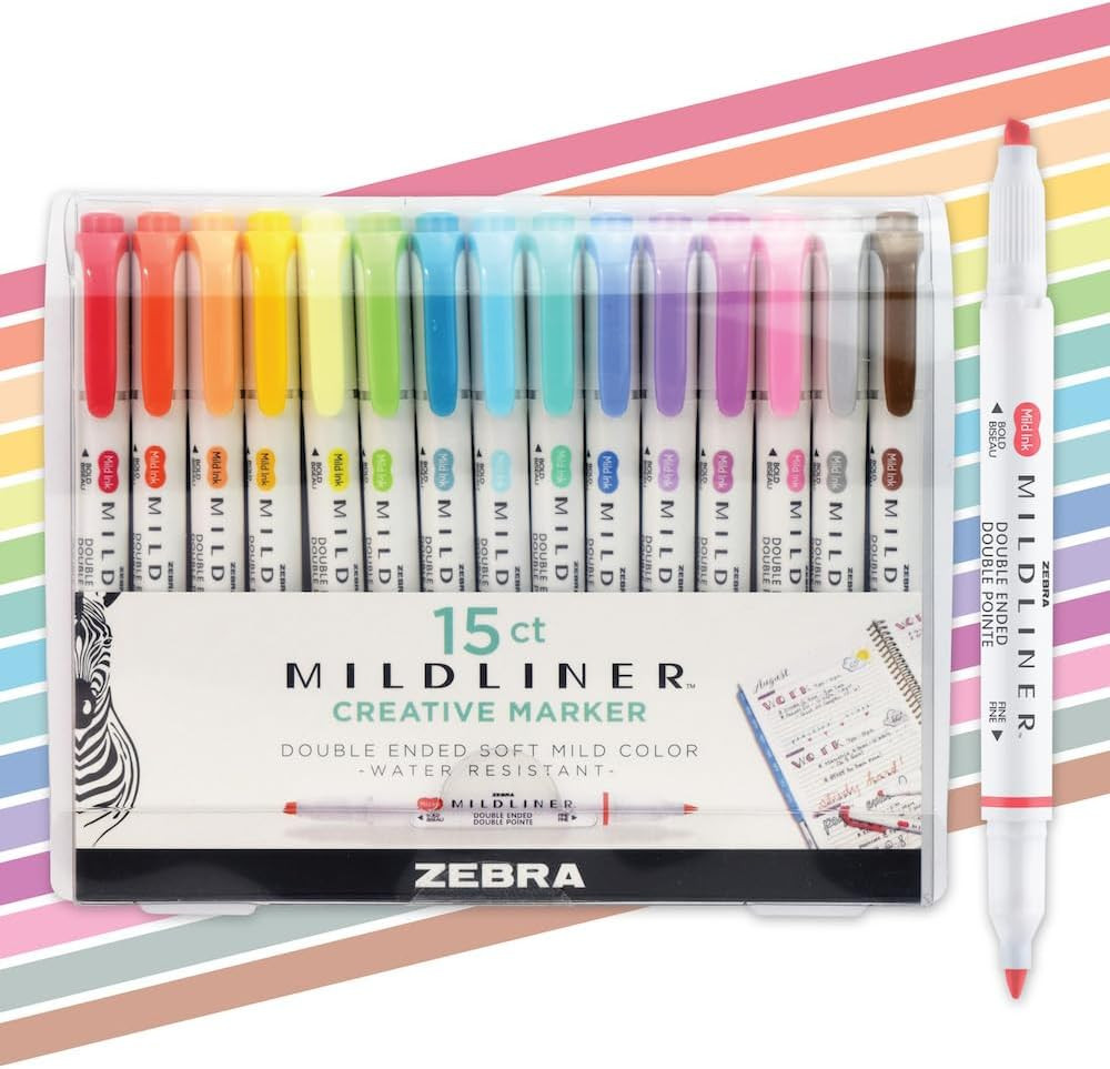 Zebra Pen MILDLINER No Bleed Highlighter, Assorted Colors, Dual Tip, 15-Pk | Amazon (US)