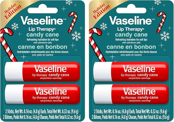 Vaseline Holiday Edition Lip Therapy Candy Cane Twin Pack, Refreshing Hydration with Petroleum Je... | Amazon (US)