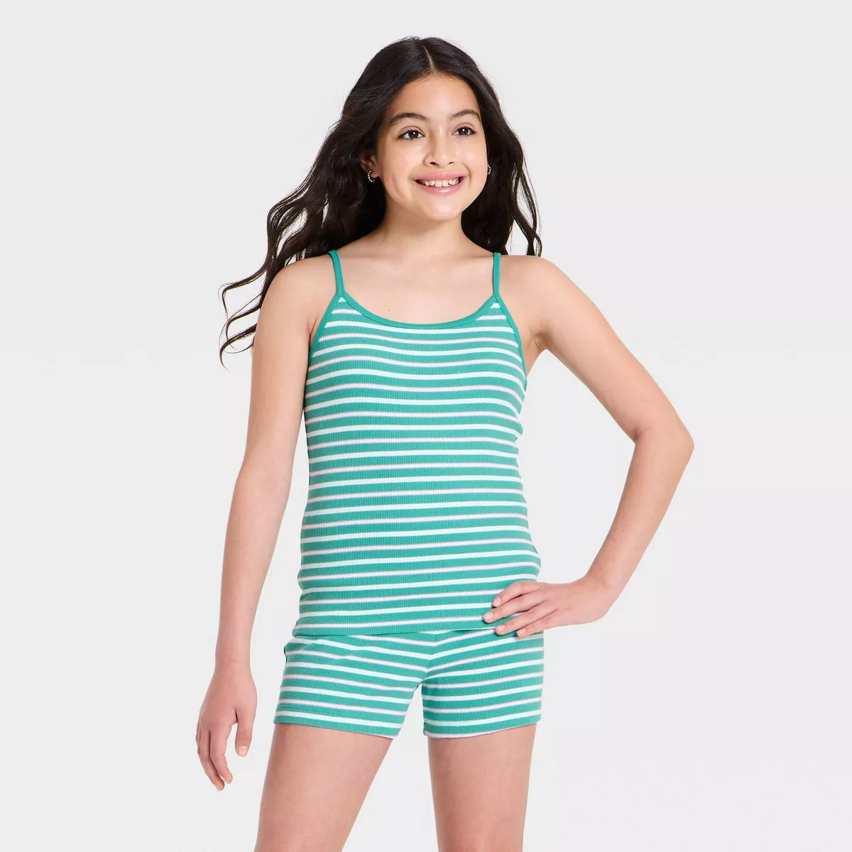 Girls' Striped Ribbed Tank Top - art class\u2122 Blue L | Target
