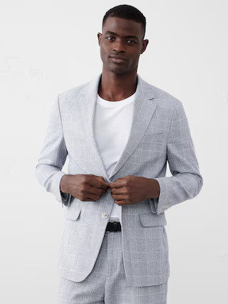 Tailored-Fit Linen-Blend Blue Glen Plaid Suit Jacket | Banana Republic Factory | Banana Republic Factory