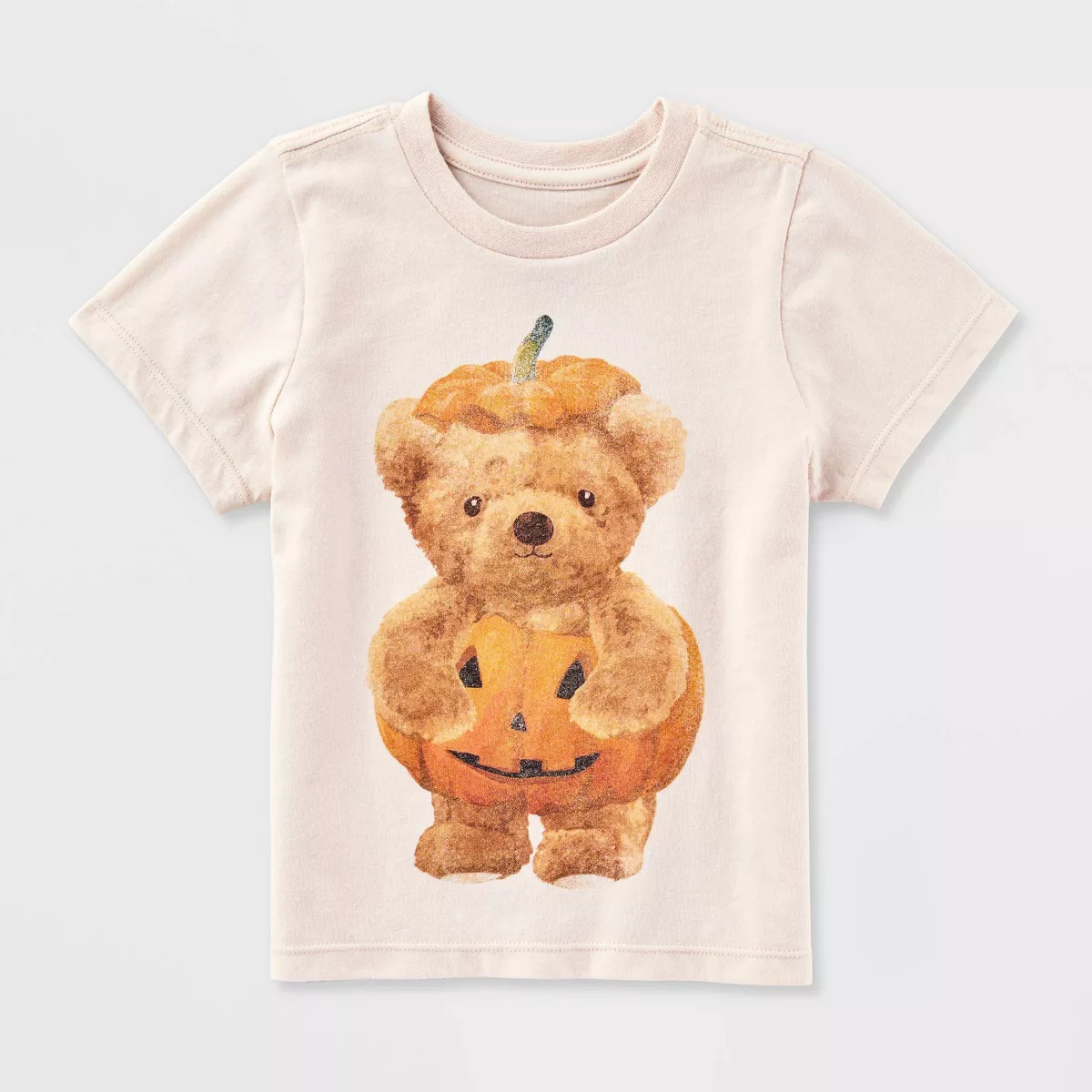 Toddler Short Sleeve Halloween Teddy Bear Pumpkin T-Shirt - Beige | Target