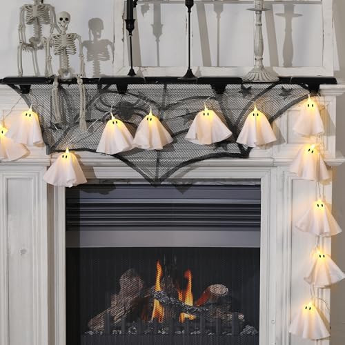 Halloween Decoration-Light Up Ghost Garland-Handmade LED Ghost String Lights Banner for Home Party Fireplace Mantle Windows Decor | Amazon (US)