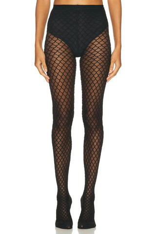 Wolford Velvet Net Illusion Tights in Black & Black - Black. Size S (also in L, M, XS). | FWRD 