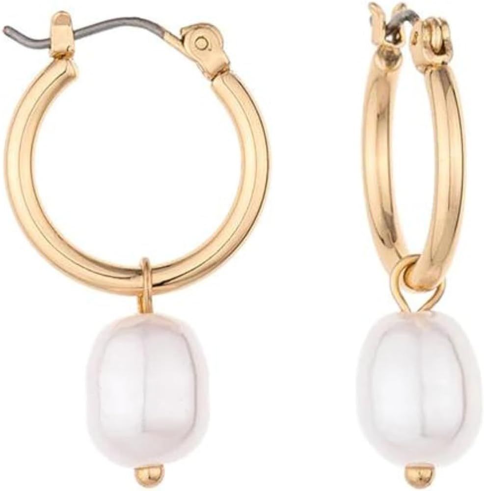 Ettika Gold Hoop Earrings for Women. Pearl Earrings. Birthday Gifts For Women. 2-in-1 Gold Tone Plat | Amazon (US)