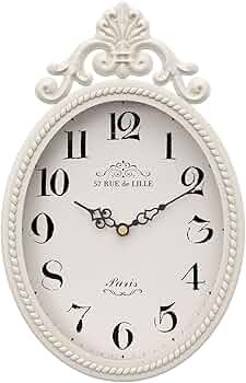 Abdurey Small French Retro Decorative Wall Clock, Ivory White Vintage Oval Style,Silent Battery O... | Amazon (US)