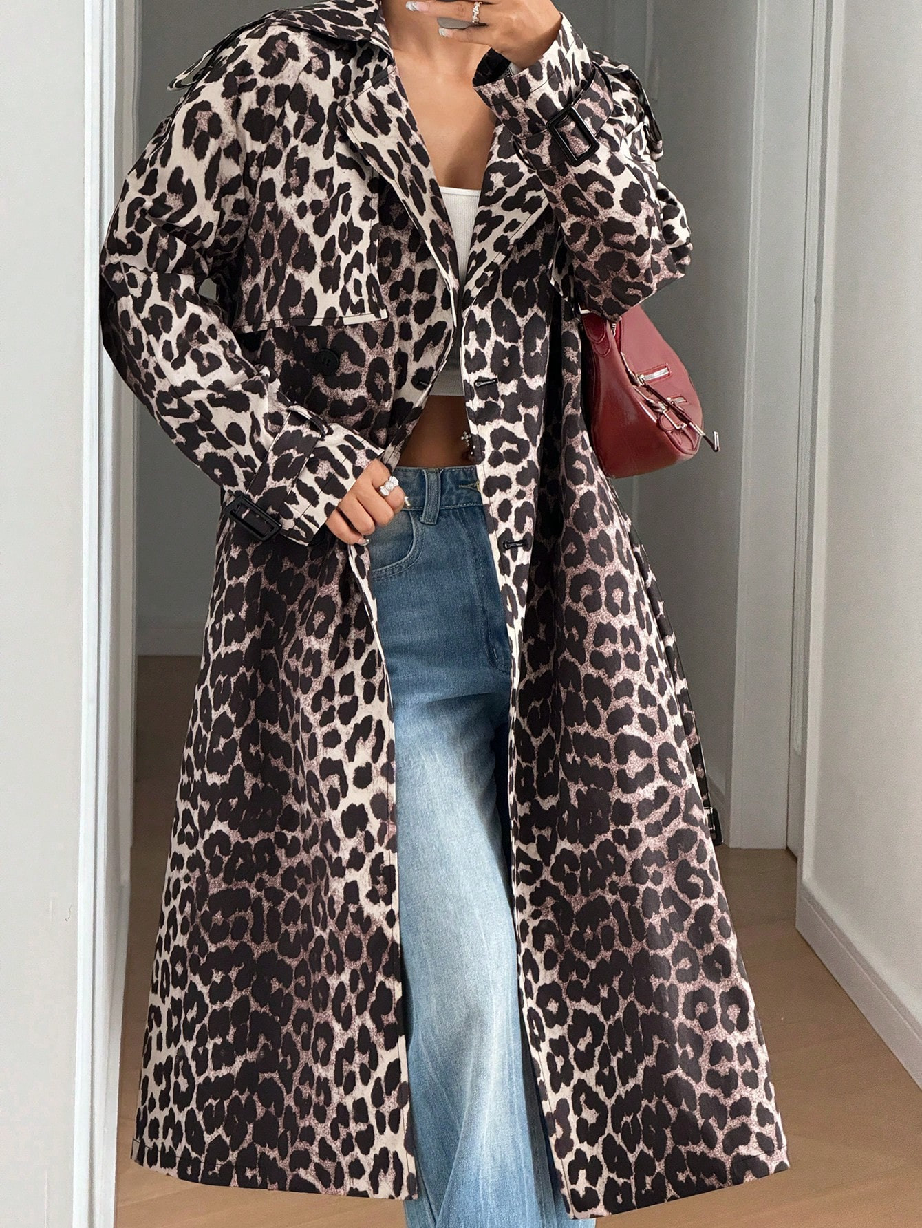 TrendsSHEIN EZwear Women's Casual Leopard Print Trench Coat, Autumn | SHEIN