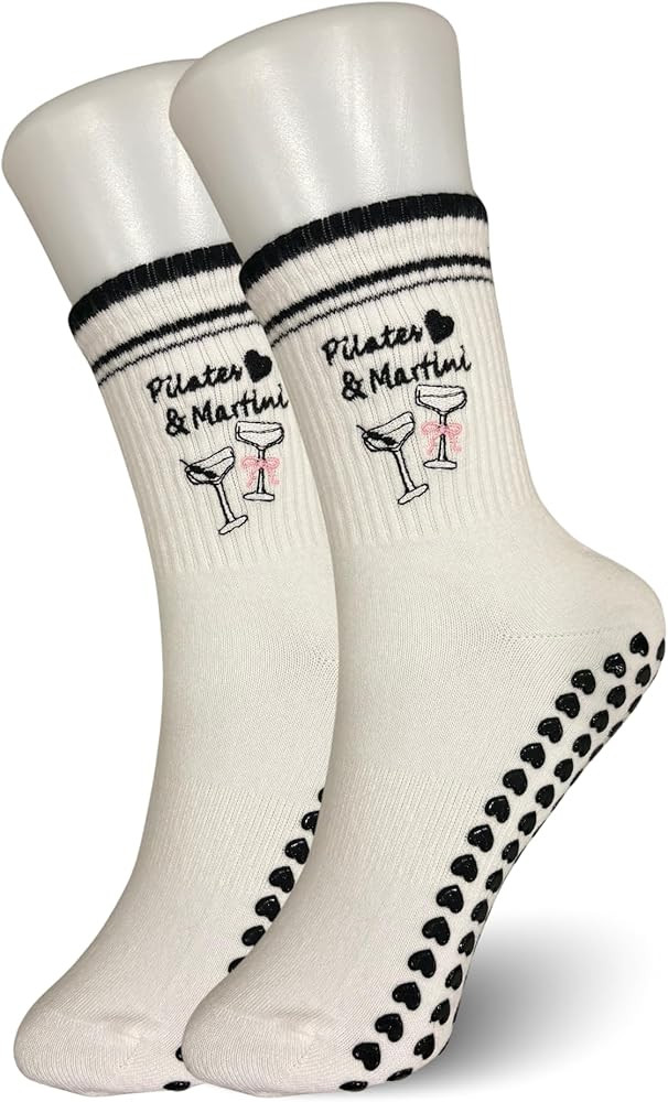 Grip Pilates Socks – “Pilates & Martinis” Non-Slip Yoga Socks for Women – White & Black D... | Amazon (CA)