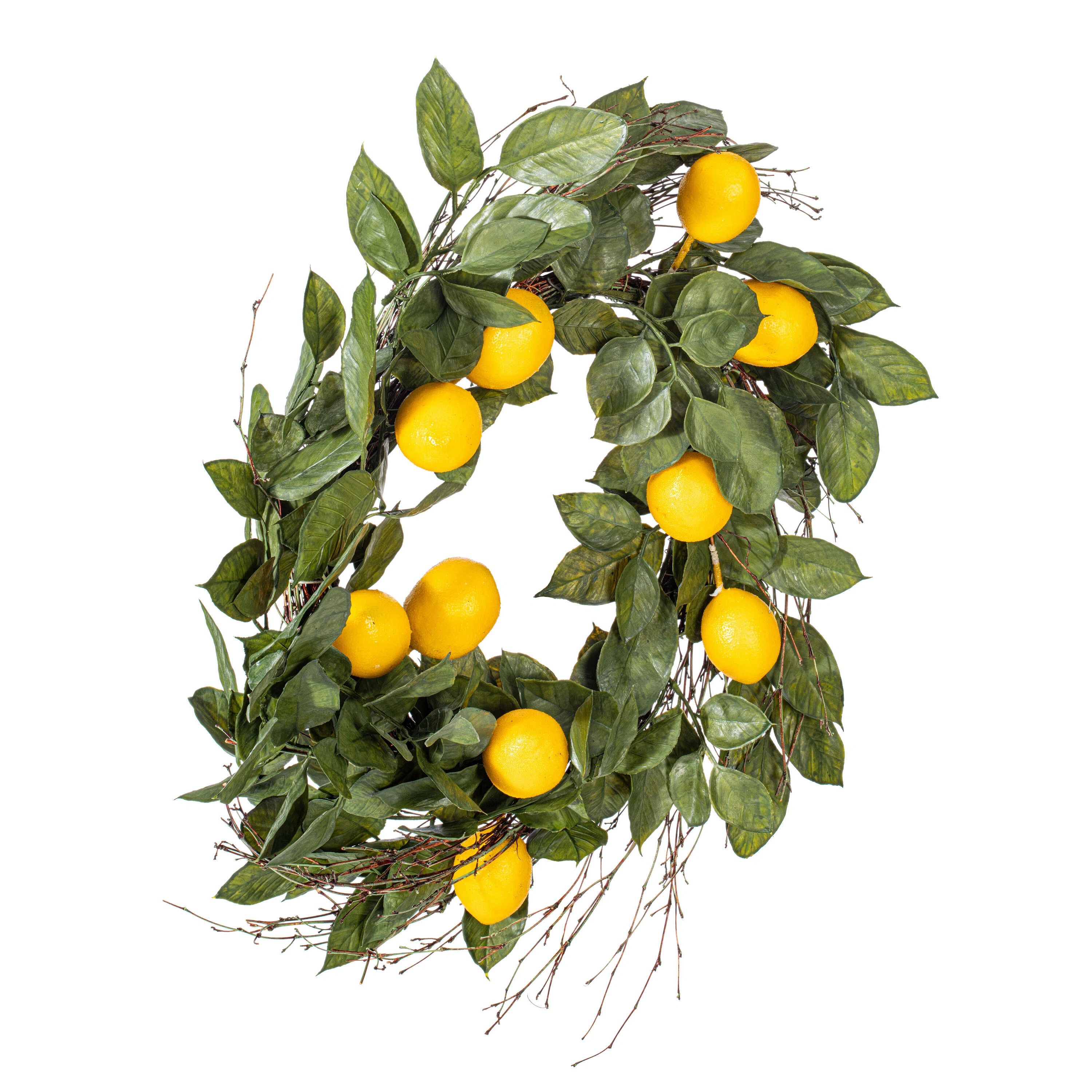 August Grove® 24" Artificial Green and Yellow Salal Leaf Lemon Wreath & Reviews | Wayfair | Wayfair North America