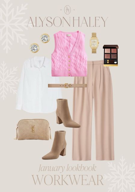Winter workwear outfit idea. I love this pink J. Crew vest and Abercrombie pants. 

#LTKworkwear #LTKstyletip #LTKSeasonal