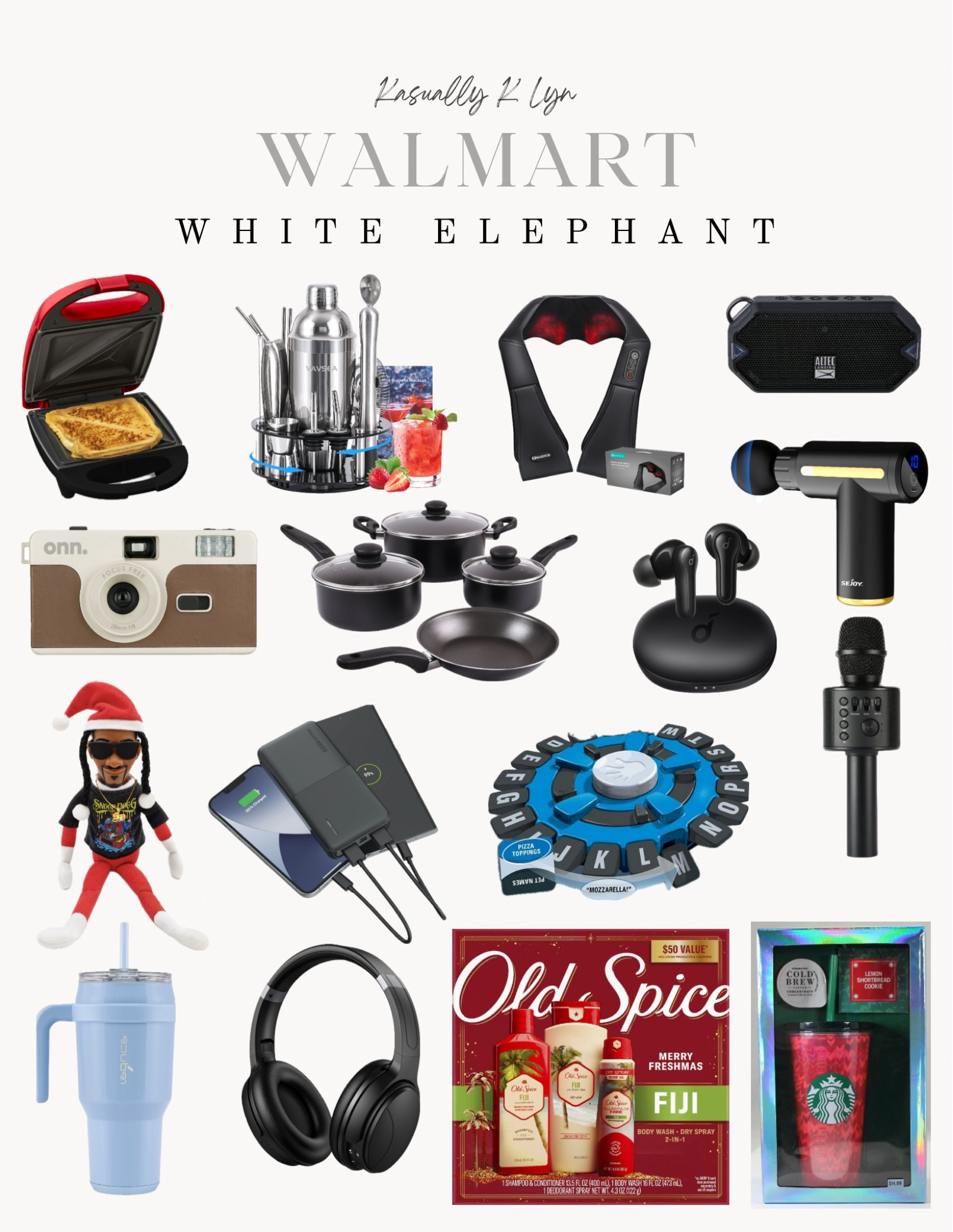 Walmart White Elephant Gifts Under $30! 7 piece nonstick cookware set, vilinice noise cancelling wireless bluetooth over ear headphones, portable power bank charger, neck and shoulder heated massager, deep tissue muscle massage gun, old spice fiji holiday gift pack, tapple word family game, reusable camera, wireless bluetooth microphone, everythingproof wireless portable bluetooth speaker, starbucks red cold cup gift pack l, wireless bluetooth earbuds, vacuum insulated stainless steel 40 fl oz tumbler, snoop dogg christmas red plush figurine, mini sandwich maker, cocktail shaker set 

#LTKsalealert #LTKfindsunder50 #LTKGiftGuide