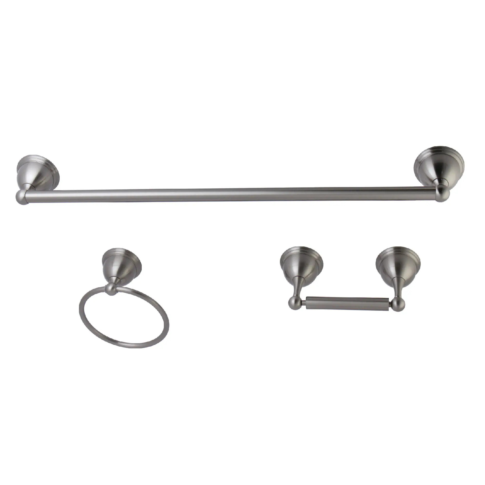 Kingston Brass 3 -Piece Restoration Brushed nickel Decorative Bathroom Hardware Set Towel Bar, Toilet Paper Holder, Towel Ring Included | WLK3961488 | Lowe's