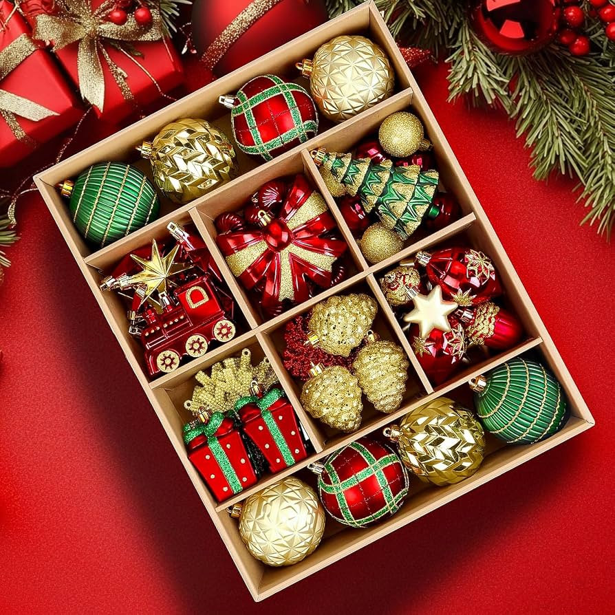 82pcs Christmas Balls Ornaments Set, Delightful Classic Gift Set Gift Set, Shatterproof Plastic D... | Amazon (US)