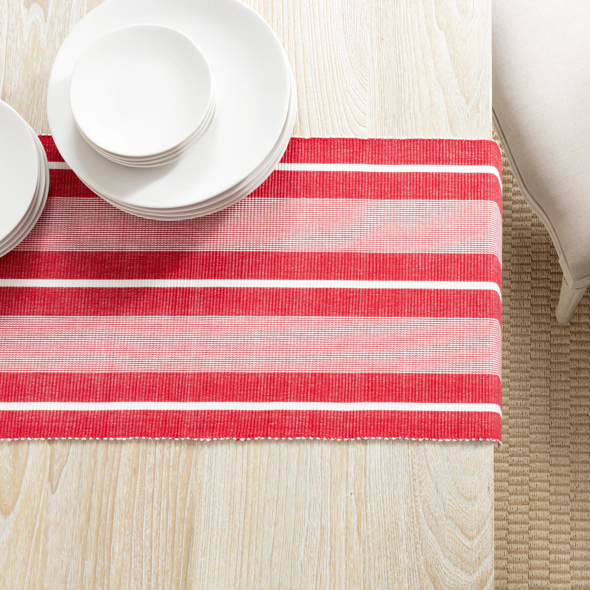 Berkeley Stripe Red Table Runner | Annie Selke