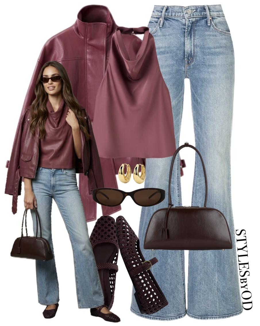 How to Style Fall’s Most Viral Color🍇🍂

The ultimate chic uniform for coffee runs, weekend brunch, or casual city strolls. Layering a burgundy funnel-neck leather jacket over a halter top instantly elevates light-wash flare denim with on-trend color blocking. Finished with Mary Jane flats, a baguette bag, and gold hoops, this look delivers polished everyday comfort with effortless quiet-luxury appeal✨

👉🏼 Follow for daily outfit inspiration & transitional capsule styling!

#LTKfall #LTKdenim fall fashion hauls, date night outfits, fall outfits women over 50

#LTKsale #LTKstyletip #LTKautumn #LTKdatenight