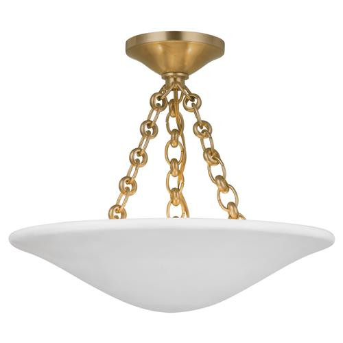 Visual Comfort Mollino Mid Century Antique Brass Plaster White Semi Flush Mount | Kathy Kuo Home