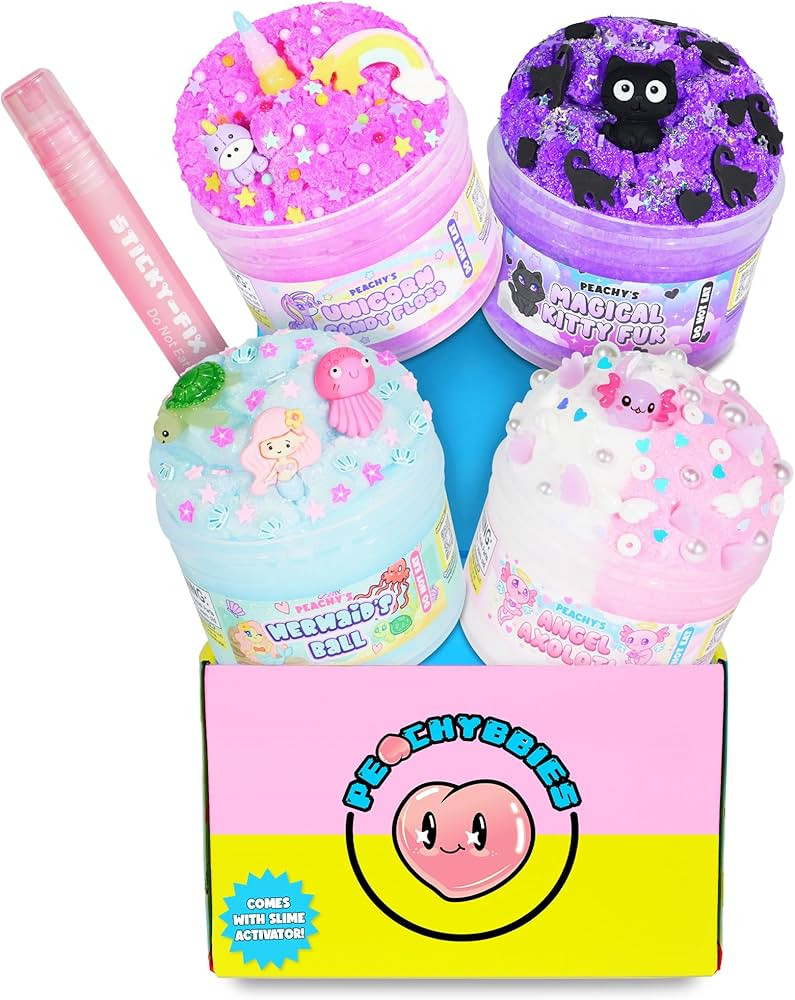 Peachybbies Slime 4-Pack Fantasy Bundle, Unicorn Candy Floss, Mermaid's Ball, Angel Axolotl, Magi... | Amazon (US)