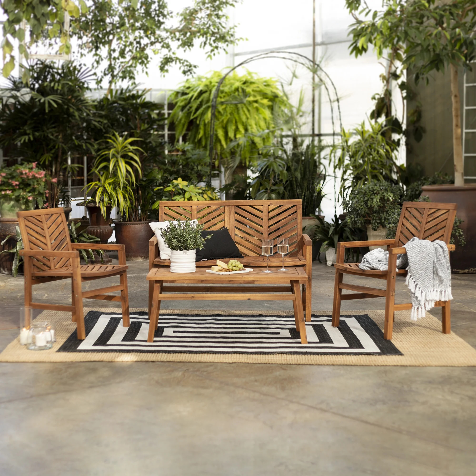 Manor Park 4-Piece Chevron Outdoor Patio Conversation Set - Brown | Walmart (US)