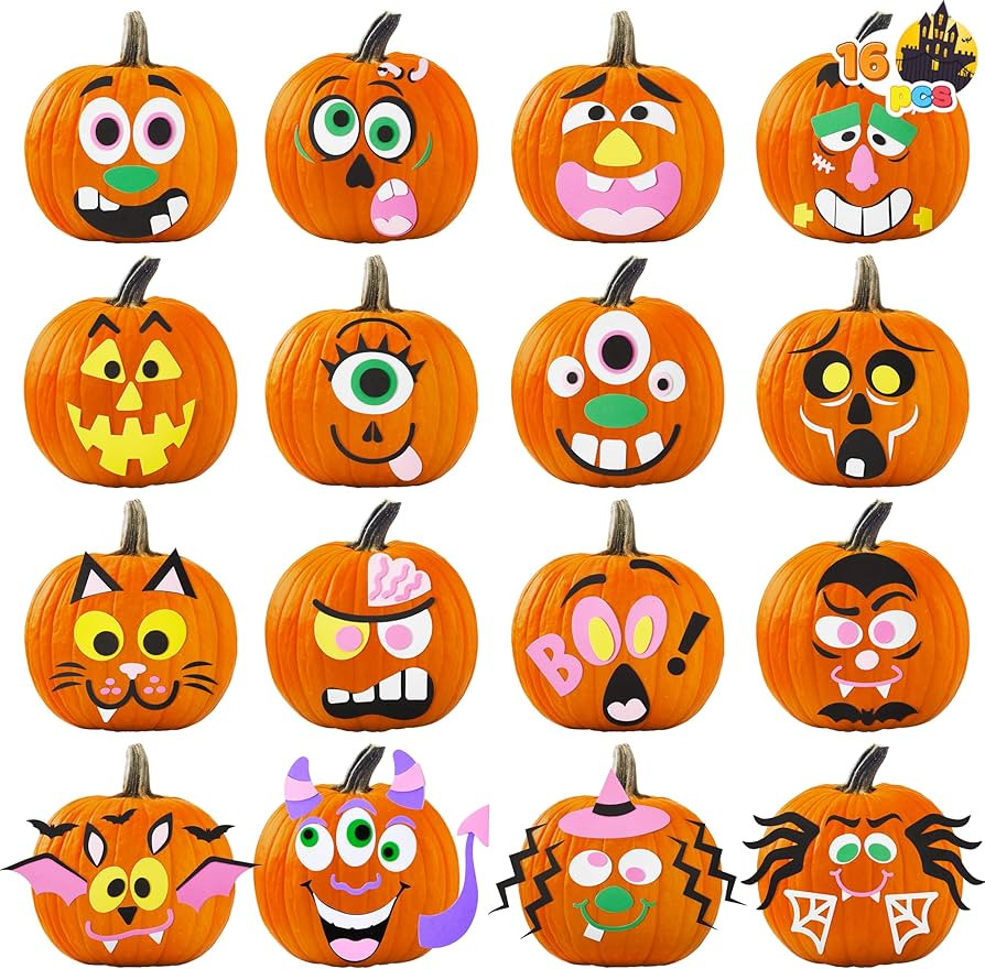 JOYIN 16 Packs Halloween Pumpkin Stickers Foam Craft Kit, Halloween Party Favors for Kids, Party ... | Amazon (US)