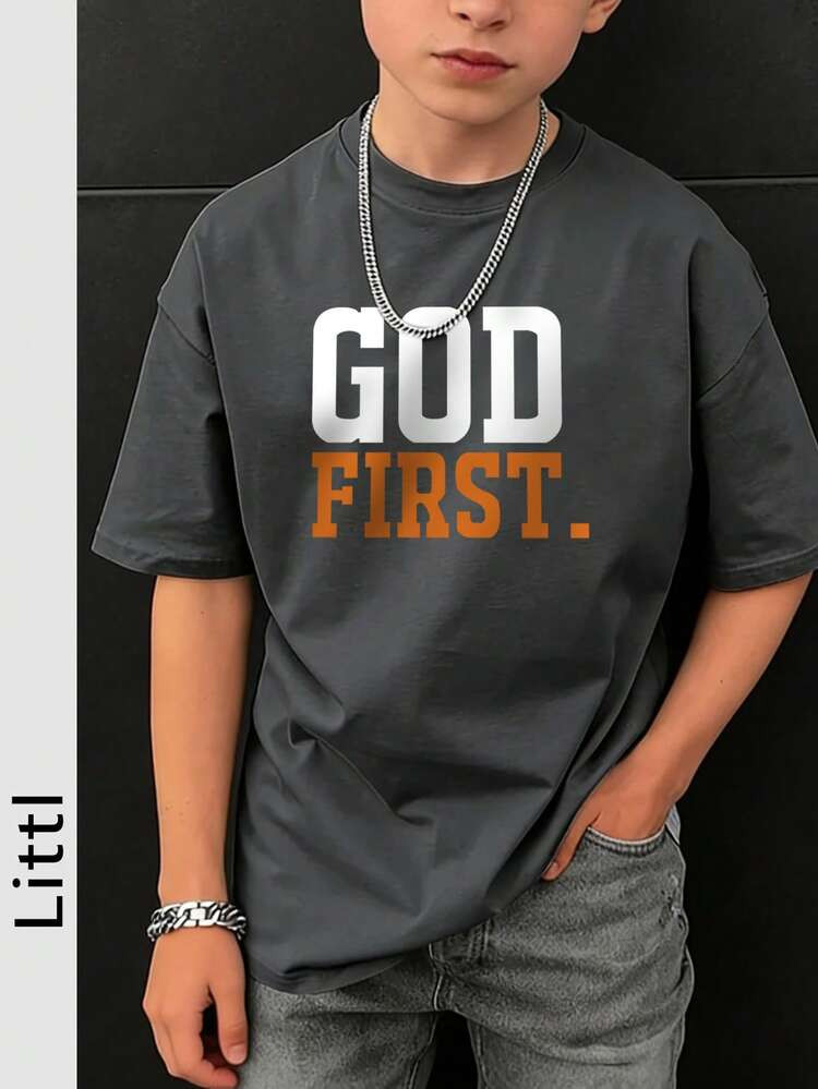 Tween Boy Letter Graphic Drop Shoulder T-Shirt | SHEIN