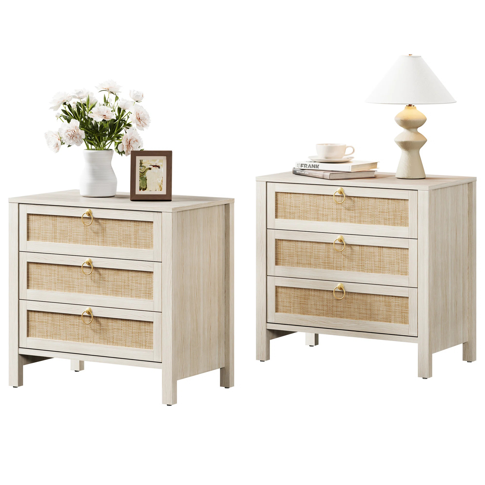 Pomodoro Boho-Inspired Rattan Nightstand With 3-Drawer (Set of 2) | Wayfair North America