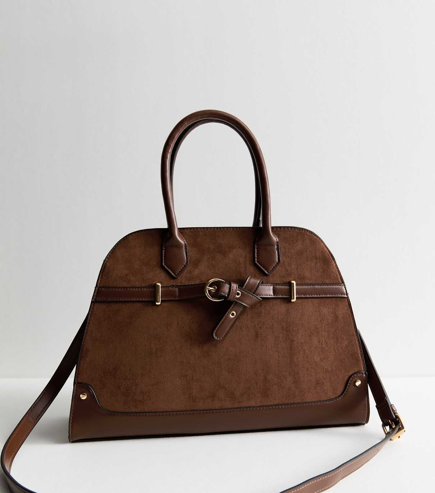 Dark Brown Faux Suede Large Tote Bag | New Look | New Look (UK)