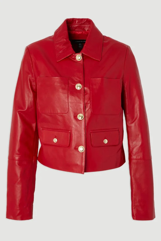 Leather Pocket Tailored Jacket | Karen Millen UK + IE + DE + NL