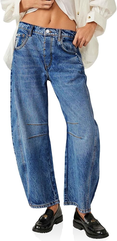 Cicy Bell Womens Baggy Barrel Jeans Boyfriend Wide Leg Mid Rise Balloon Denim Ankle Pants | Amazon (US)