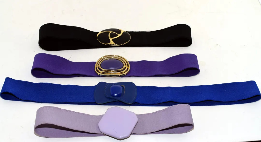 Four Colorful 80's 90's Women's Elastic Belts with Accent Buckles - Day-Lor Purple with Gold, Cob... | Etsy (US)