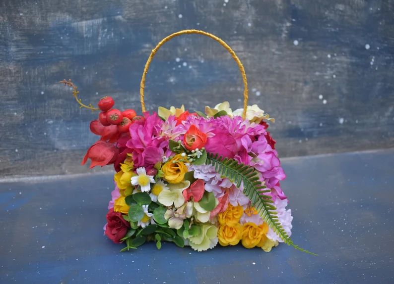 Bright bridal bouquet alternative bridal bouquet artificial wedding bouquet floral handbag | Etsy (US)