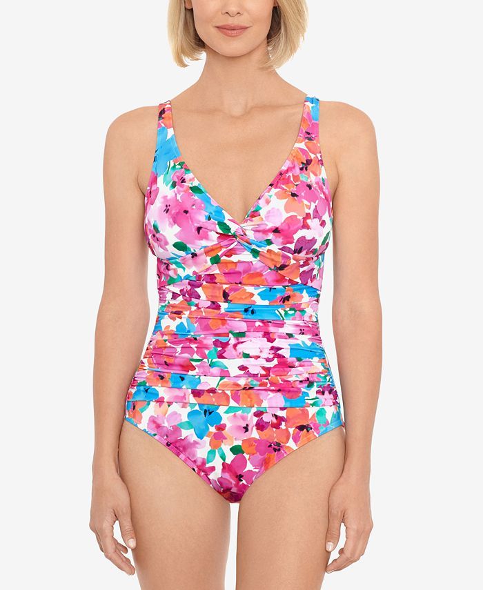 Swim Solutions Twist-Front Tummy-Control One-Piece Swimsuit, Created for Macy's & Reviews - Swims... | Macys (US)