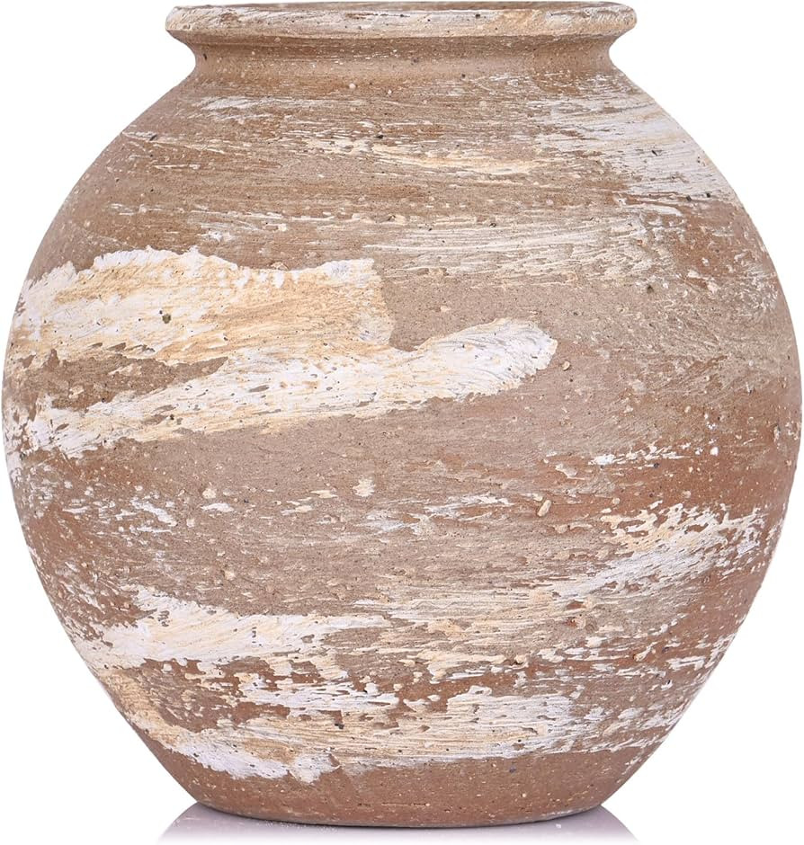Rustic Terracotta Vase for Farmhouse Decor, Large Round Ceramic Vases for Home Decor, Wide Mouth ... | Amazon (US)