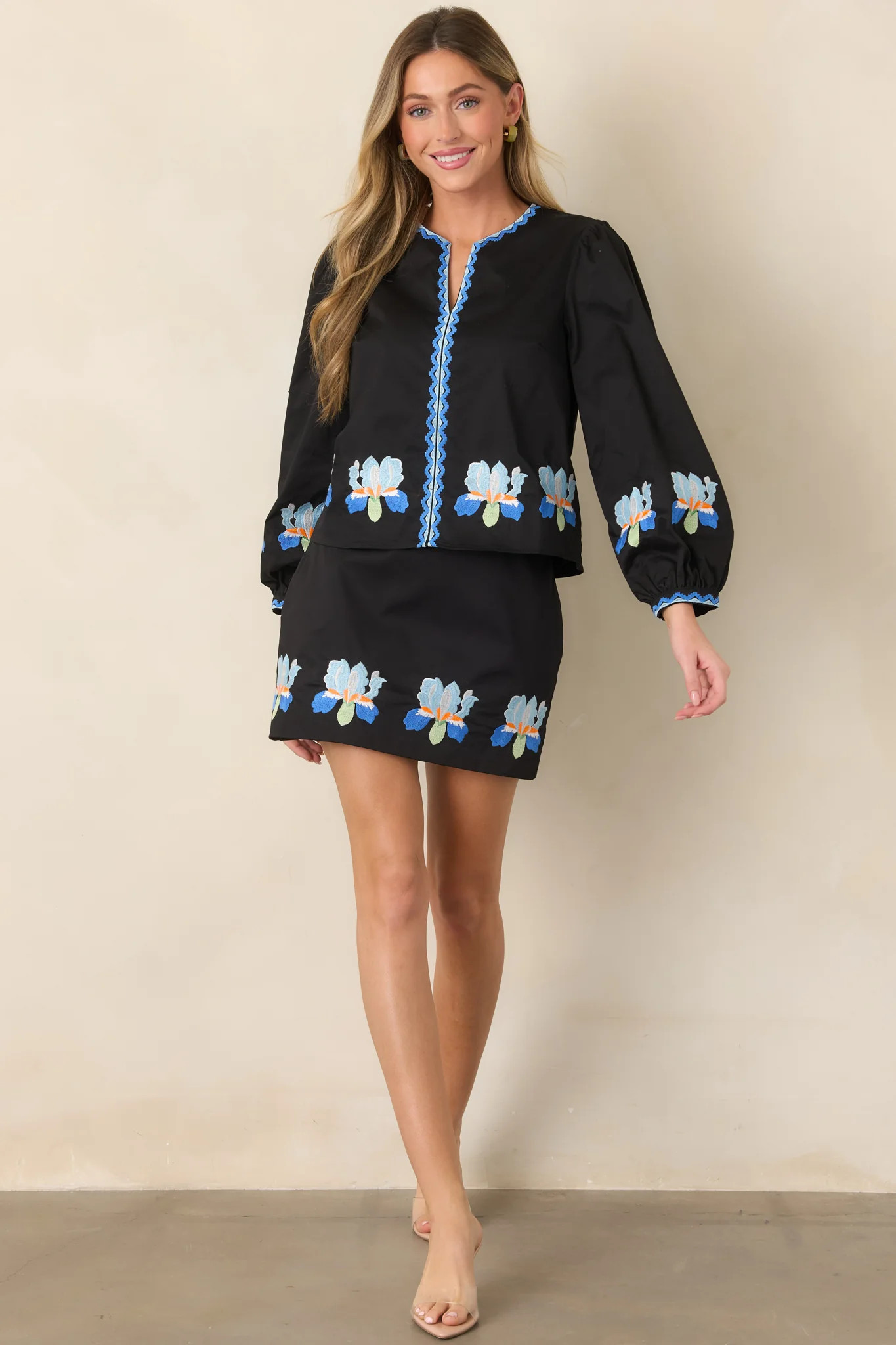 Blooming Boldly Black Multi Embroidered Cotton Top | Red Dress