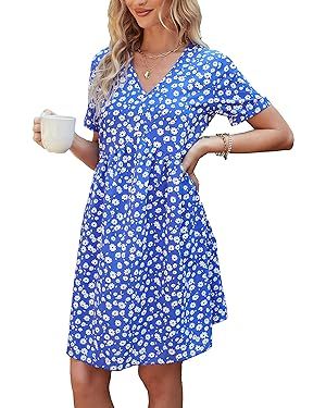 PRETTYGARDEN Summer Dress for Women 2024 Short Sleeve V Neck Ruffle Floral Swing A-Line Short Dre... | Amazon (US)