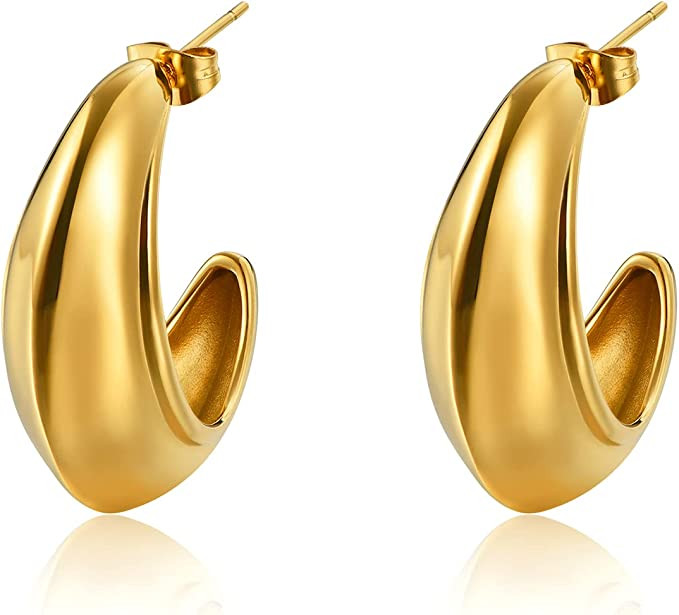 POVIK Gold Hoop Ball Earrings for Women, 14k Gold Plated Chunky Hoop Earrings Twisted Rope Hoop E... | Amazon (US)