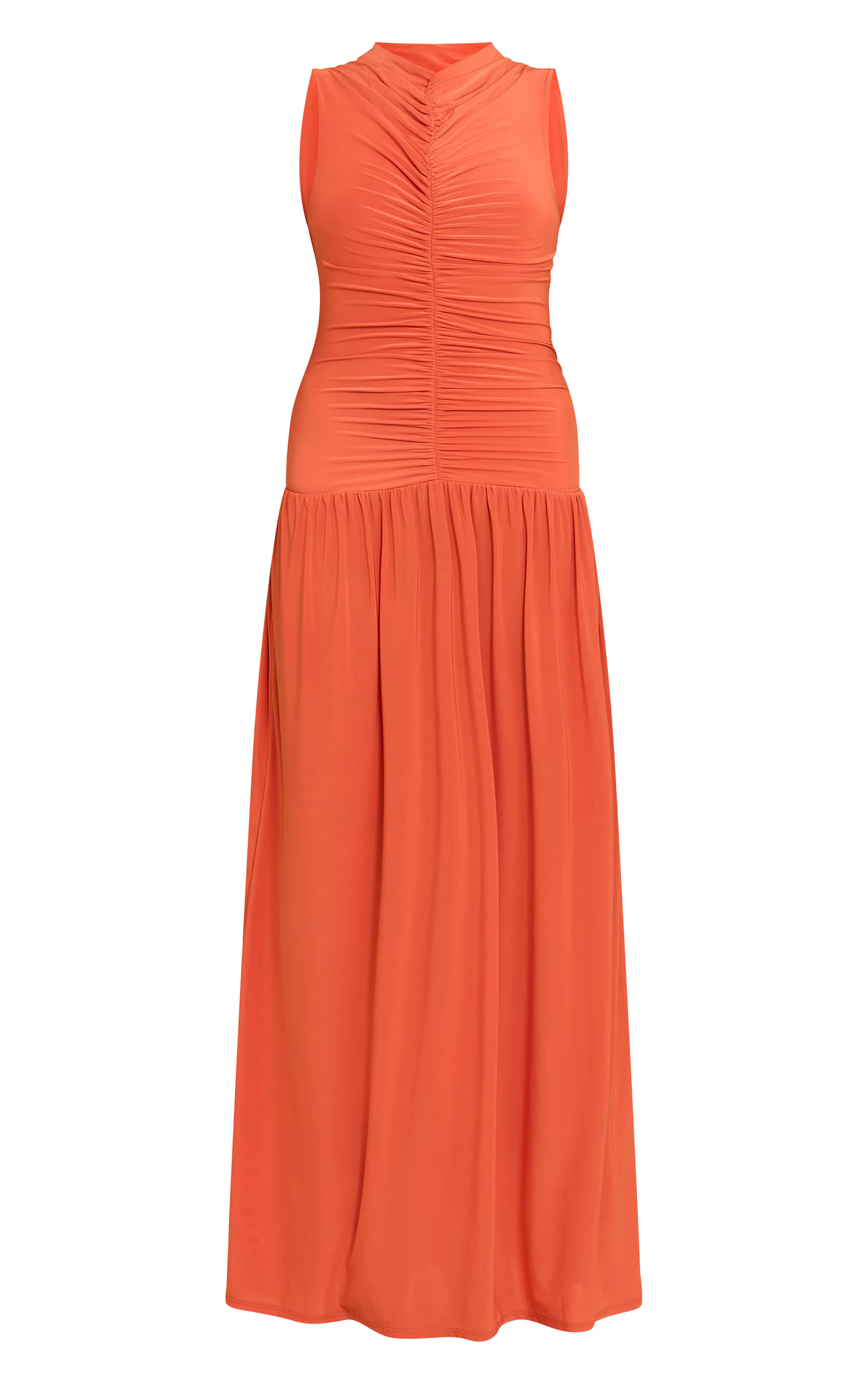 Orange Double Layer Soft Touch Drop Waist Ruched Maxi Dress | PrettyLittleThing US