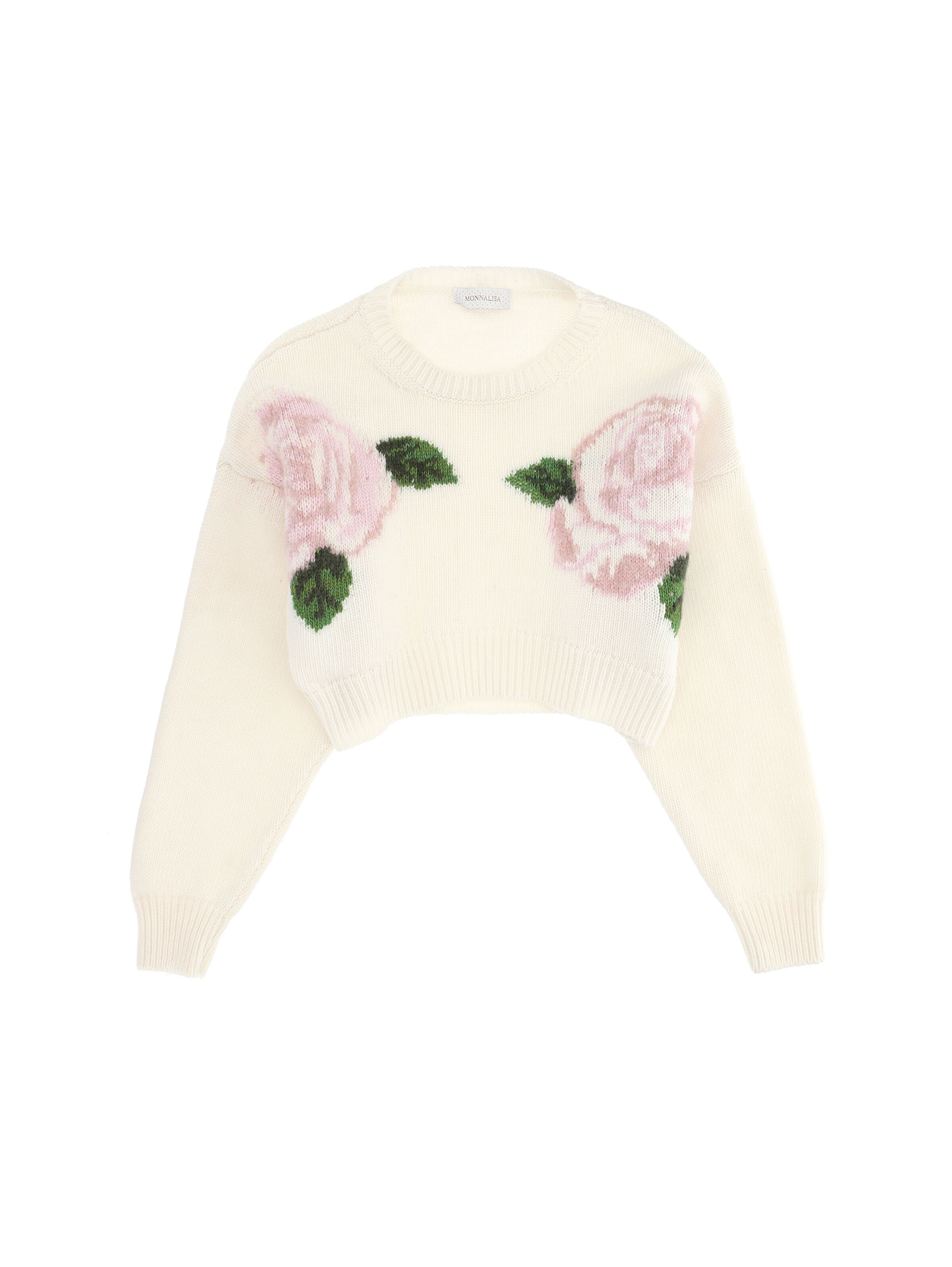 Merino sweater with maxi roses | Monnalisa