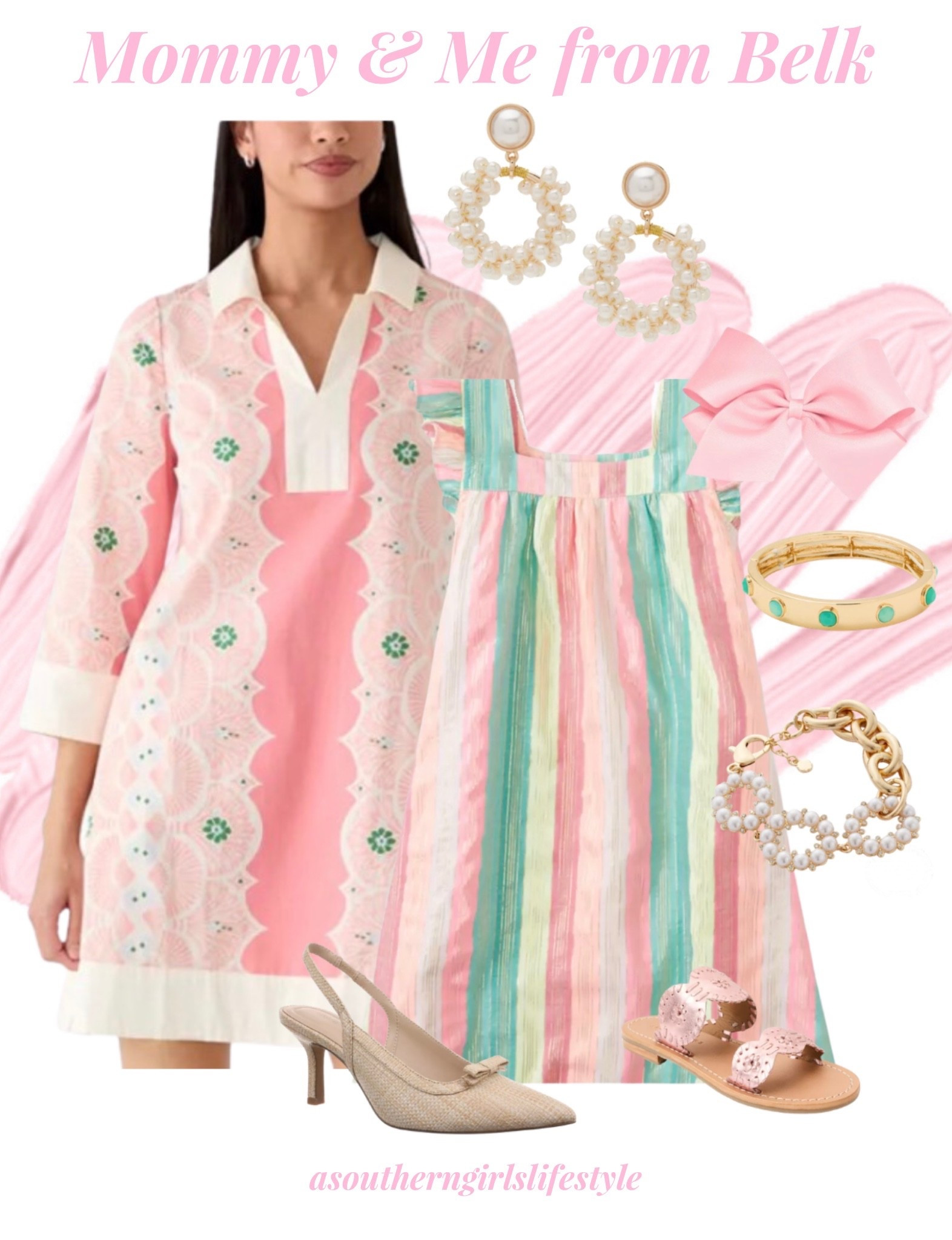 One Stop Shopping - everything is on Sale except the little girls sandals! Still time to grab Easter matching  mommy & me outfits with ease! 

Peach Pink Floral Pullover Dress, Sherbert Rainbow Dress with touches of Metallics, Pearl Cluster Earrings, Pink Hair Bow, Stone Bangle Bracelet, Pearl Bracelet, Rose Quartz Jack Rogers & Bow Kitten Heels

Spring Outfits 2026. Easter Dress Women. Spring Dresses

#LTKSaleAlert #LTKootd #LTKSeasonal