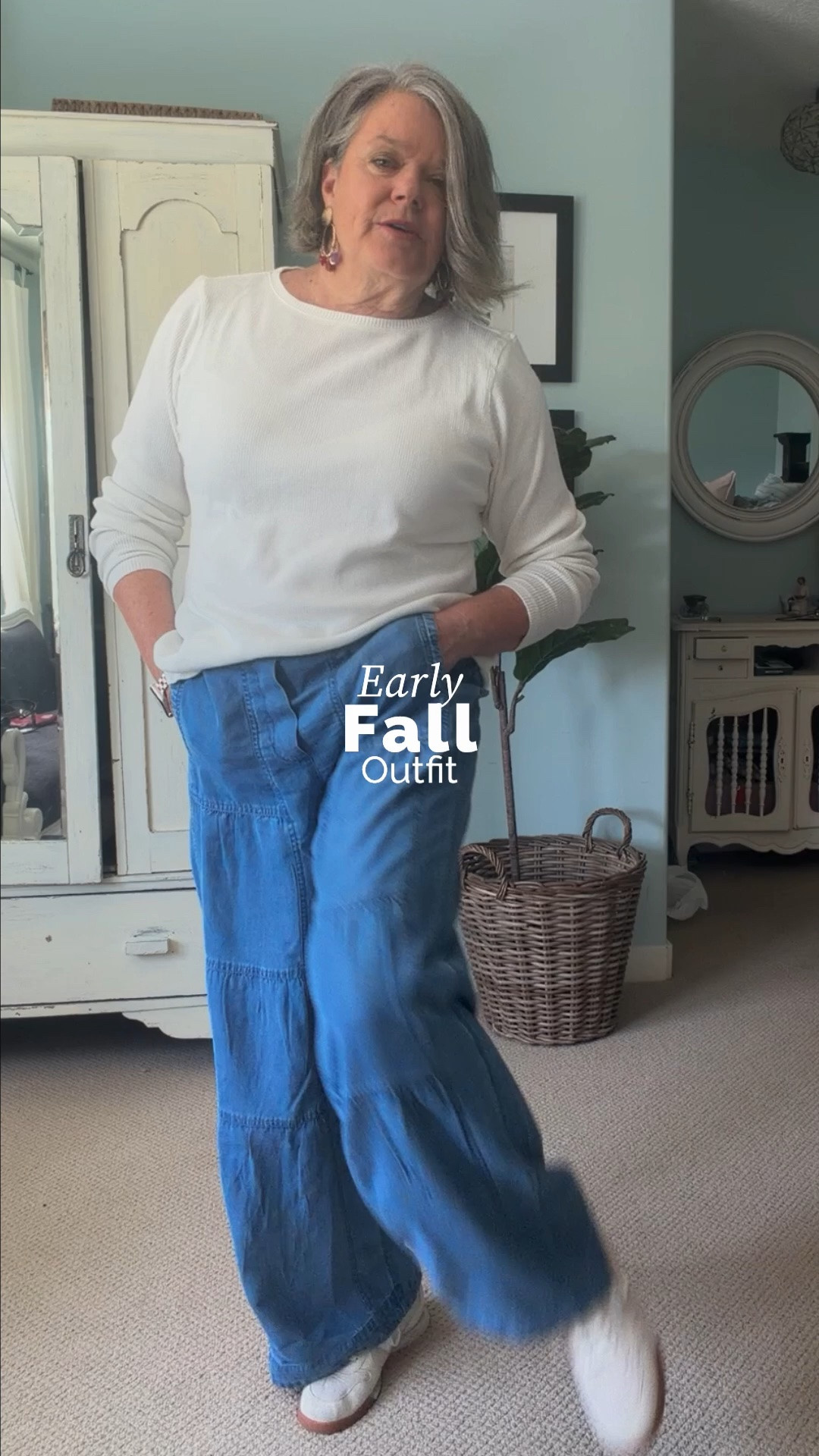These denim tencel pants from Soft Surroundings are the perfect addition to your early fall wardrobe. They are lightweight, elastic waist with drawstring in front. I paired them with a long sleeve waffle shirt and a lightweight jacket. Casual cream colored sneakers and some fun beaded earrings. #earlyfall @Soft Surroundings

#LTKMidsize #LTKOver40