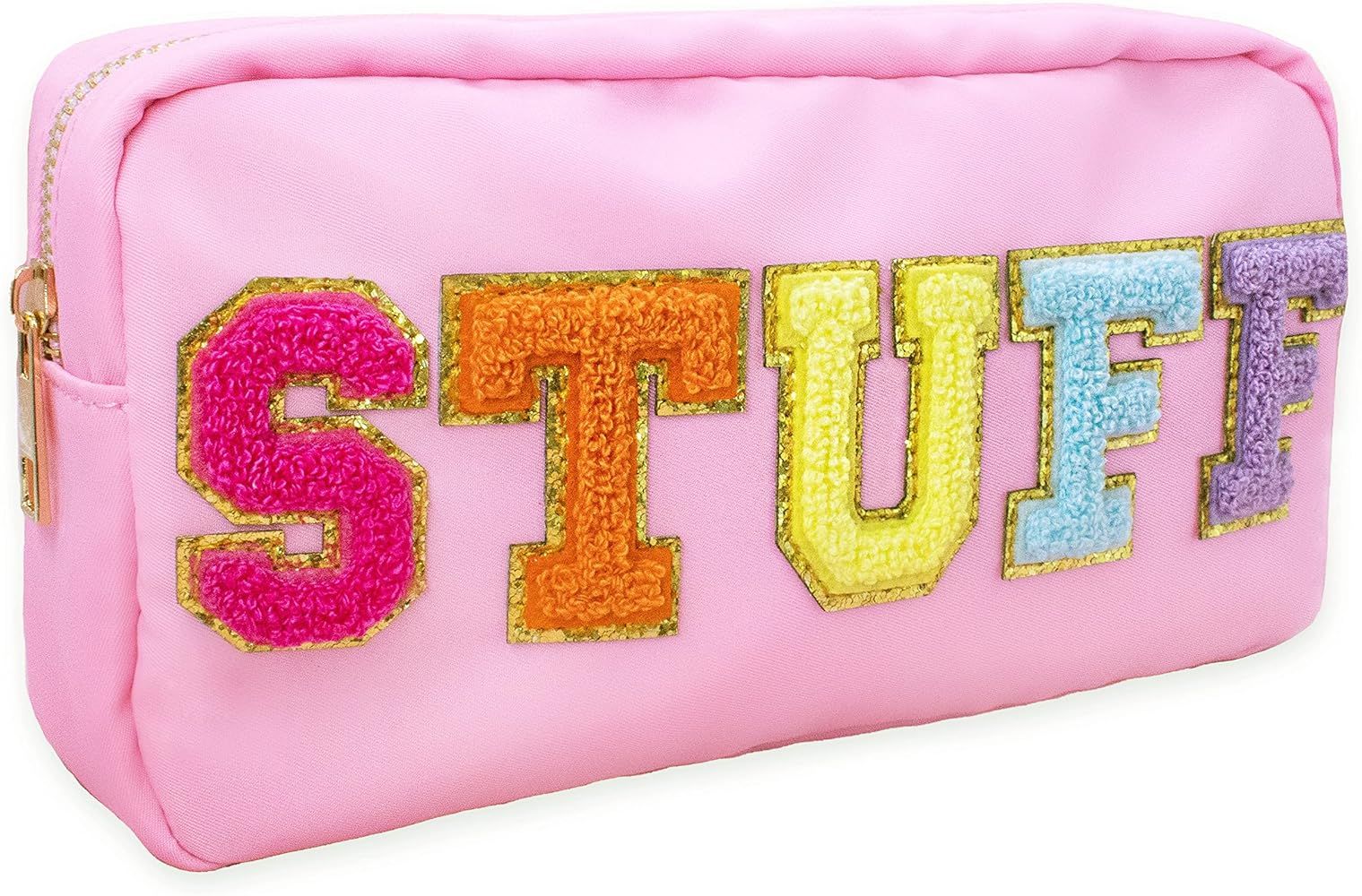 Fablinks Preppy Stuff Bag, Chenille Varsity Letter Makeup Pouch, Pink Nylon Skin Care Zipper Patc... | Amazon (US)