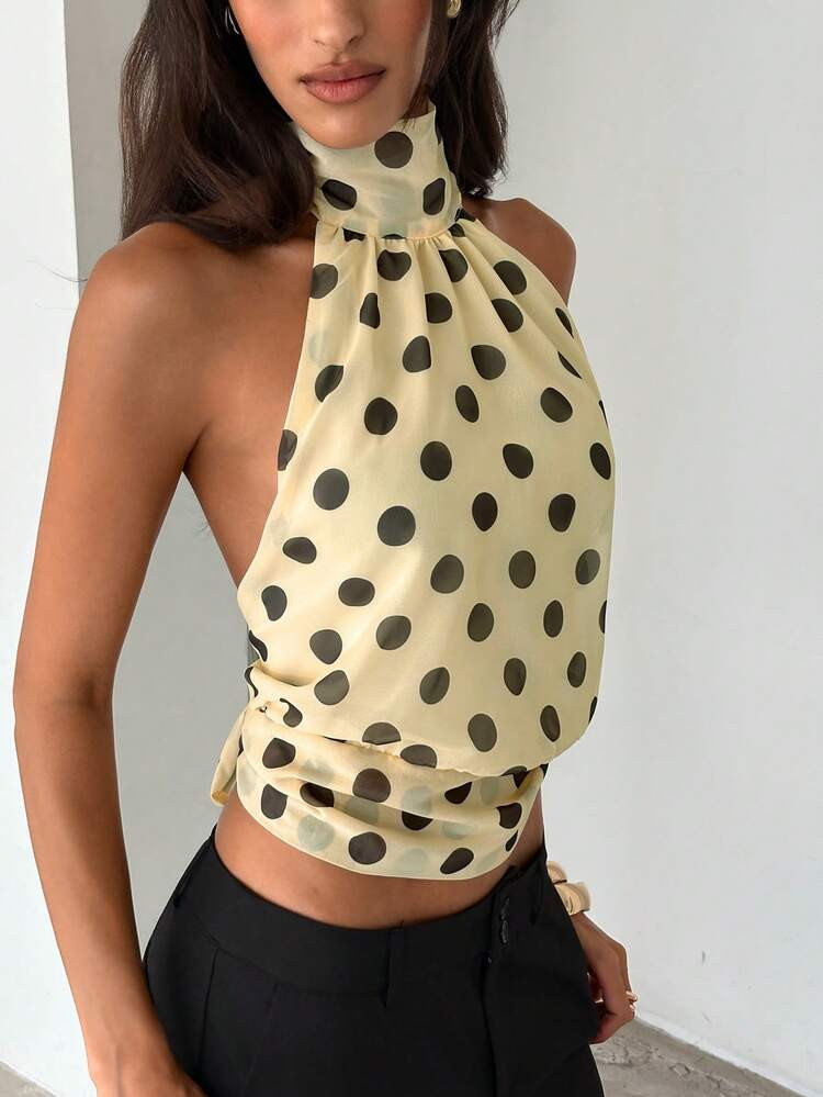 EU/UK Warehouse

Aloruh Women's Black Polka Dot Round Neck Tie Halter Backless Blouse,Elegent Top... | SHEIN