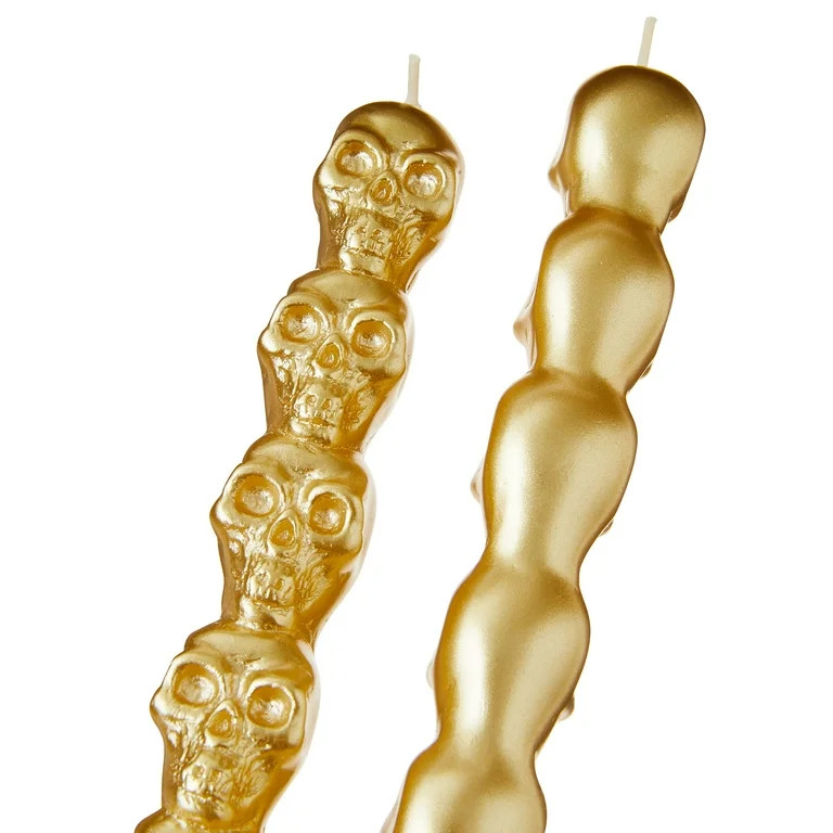 Gold Skull Taper Candles, 10", 2 Pieces, Halloween by Way To Celebrate | Walmart (US)