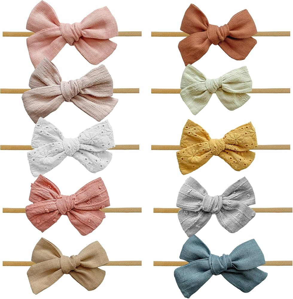 Mai Bebe Baby Bow Headbands - 10PCS Baby Girl Nylon Headbands - Bows on Nylon Headband for Newbor... | Amazon (US)