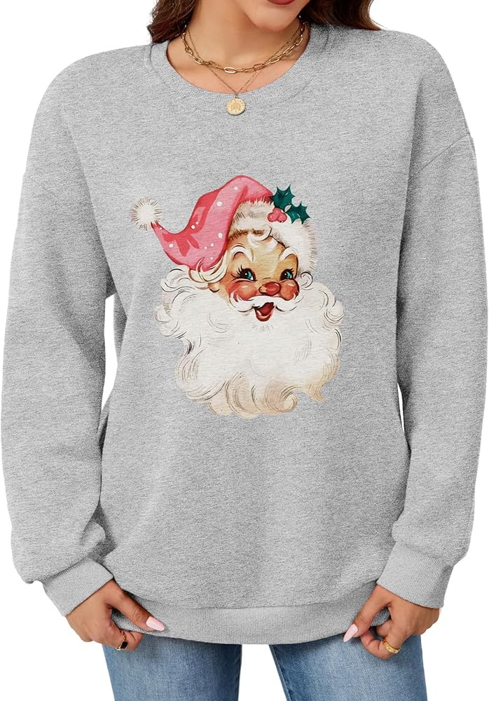 Leikar Christmas Sweatshirts For Women Retro Santa Hoodies Crewneck Pullover Sweater Holidays Fas... | Amazon (US)