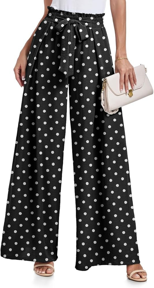 Lepunuo Wide Leg Pants for Women High Waisted Palazzo Pants Work Casual Flowy Tie Knot Trousers w... | Amazon (US)
