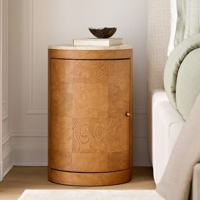 Beaux Travertine & Burl Wood Nightstand (14") | West Elm (US)
