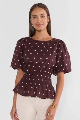 Brown Polka Dot Smocked Top | Avara
