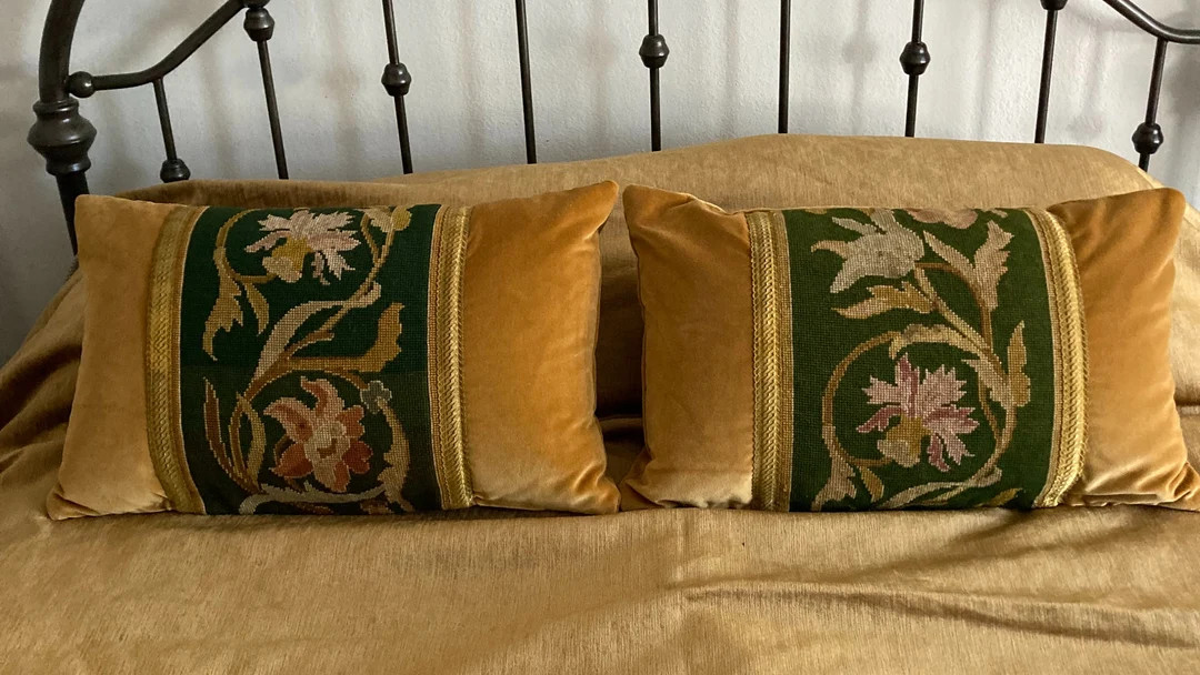 Antique Needlepoint Floral Designer Pillow Covers/ Set of 2/ No Inserts Included - Etsy | Etsy (US)
