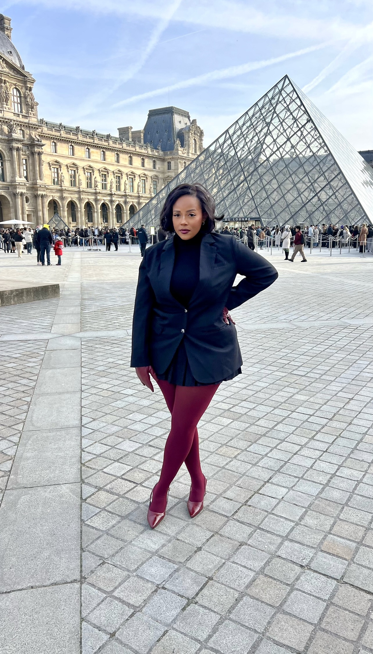 Super warm and cute outfit ✨🖤 Sleeve turtleneck top ❤️ fleece leggings with burgundy tights overtop and wearing the skirt of the set that is tagged ✨ #curvy #travel 

#LTKGiftGuide #LTKPlusSize #LTKdayinmylife